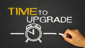 Image shows a click with the text "Time to upgrade"