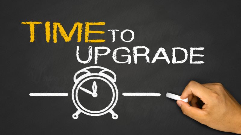 Image shows a click with the text "Time to upgrade"